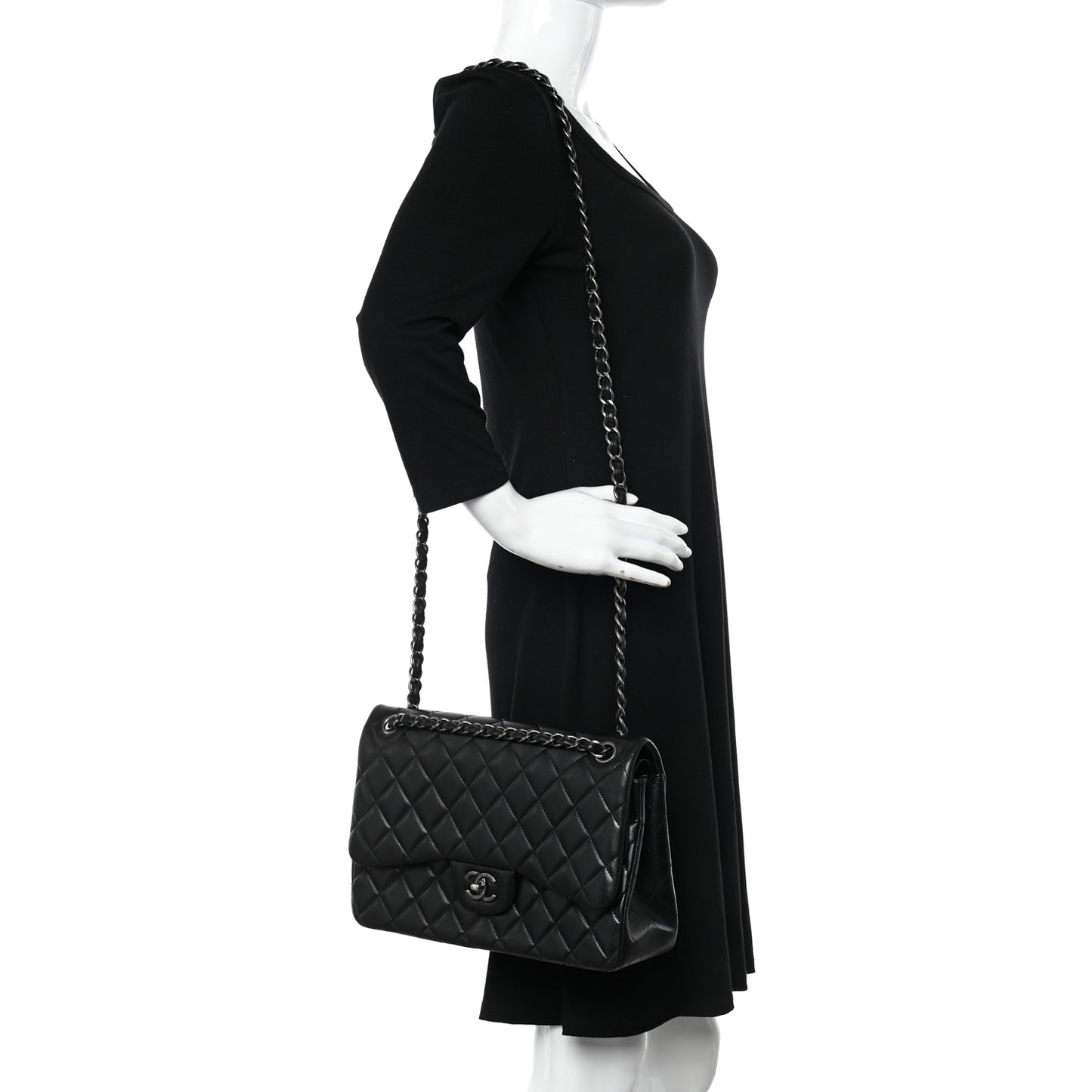 Lambskin Quilted Jumbo Double Flap Black