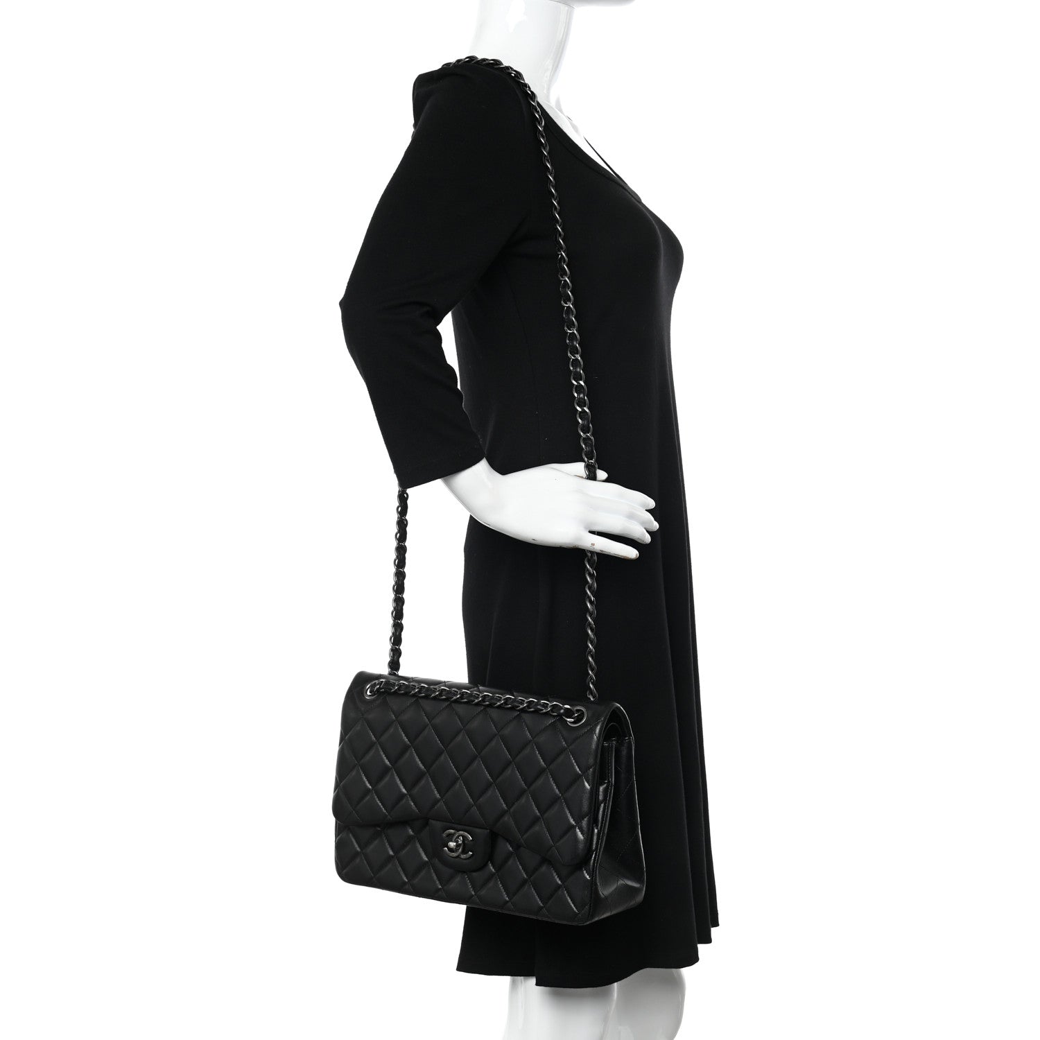 Chanel Lambskin Quilted Jumbo Double Flap Black 2 of 12