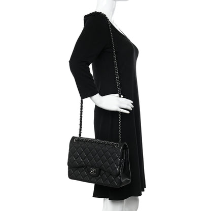 Chanel Lambskin Quilted Jumbo Double Flap Black 2 of 12