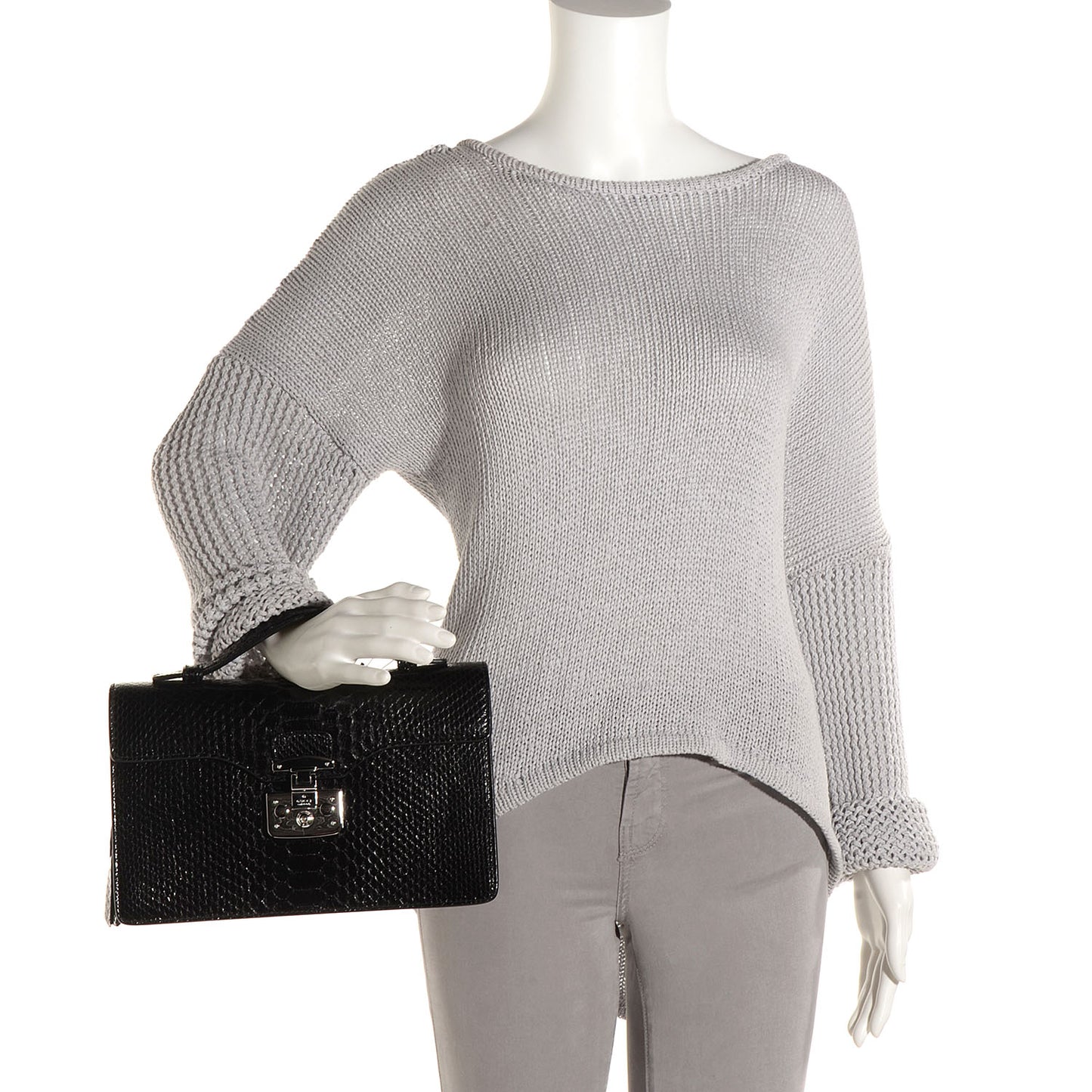 Python Small Lady Lock Briefcase Clutch Black