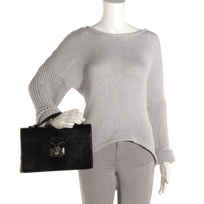Gucci Python Small Lady Lock Briefcase Clutch Black 2 of 9