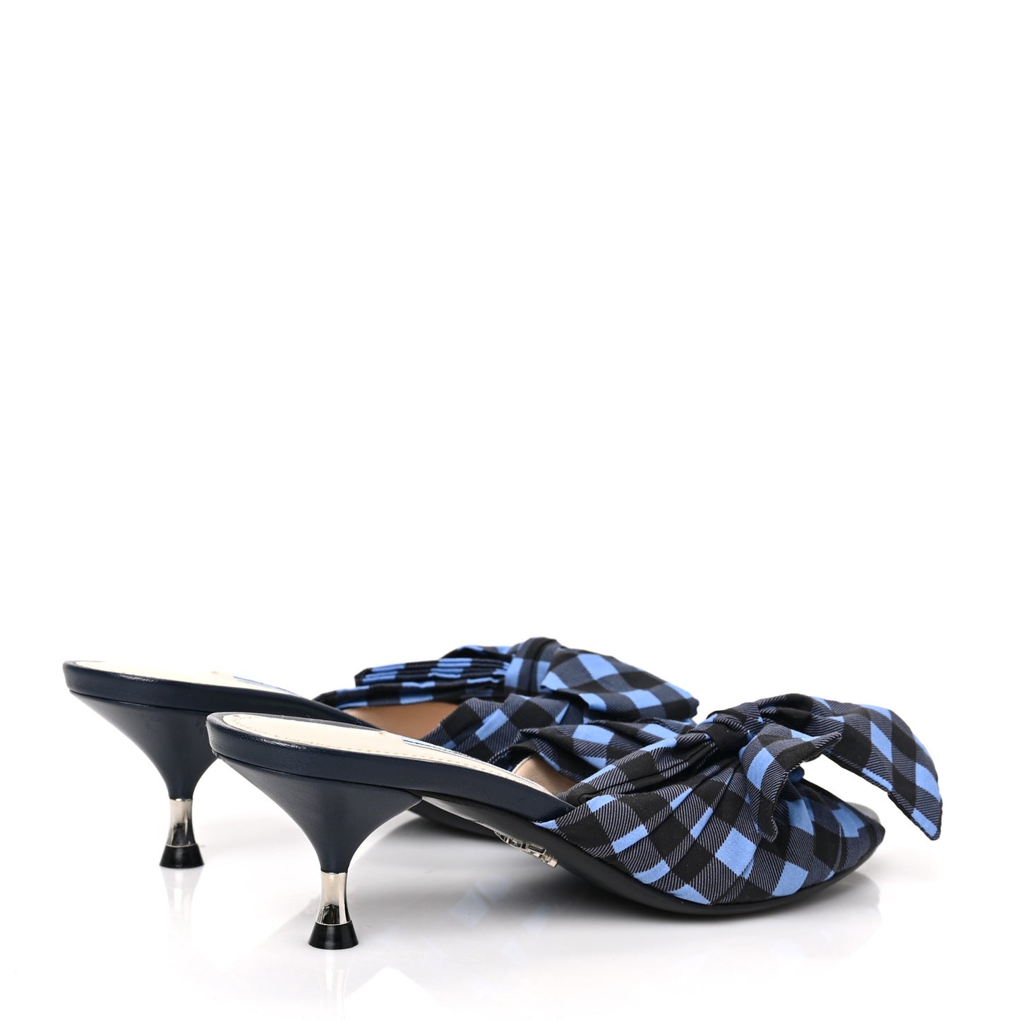 Gingham Bow Slide Sandals 35 Blue