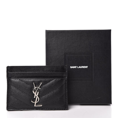 Saint Laurent Grain De Poudre Matelasse Chevron Monogram Credit Card Case Black 9 of 9