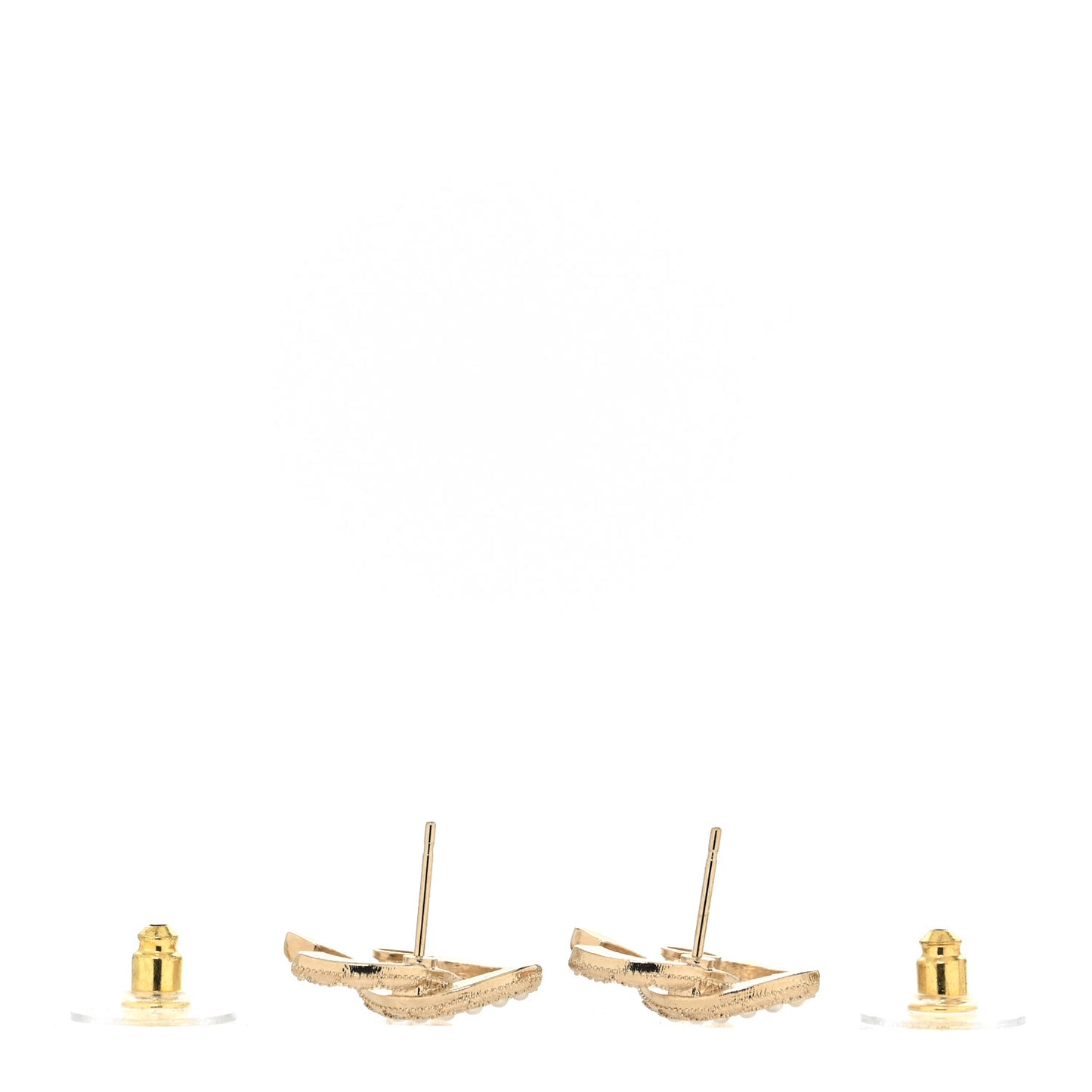 Pearl Crystal CC Stud Earrings Gold