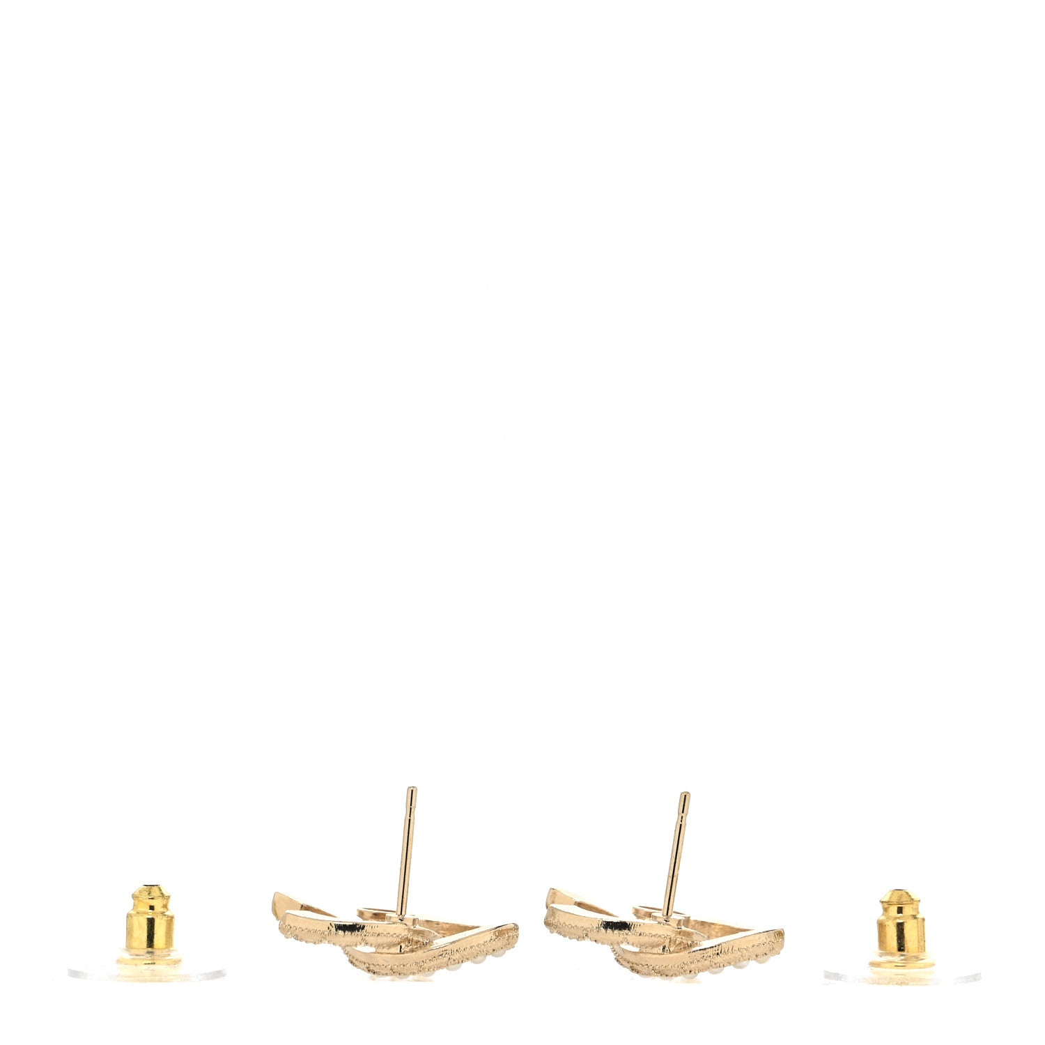 Chanel Pearl Crystal CC Stud Earrings Gold 3 of 4