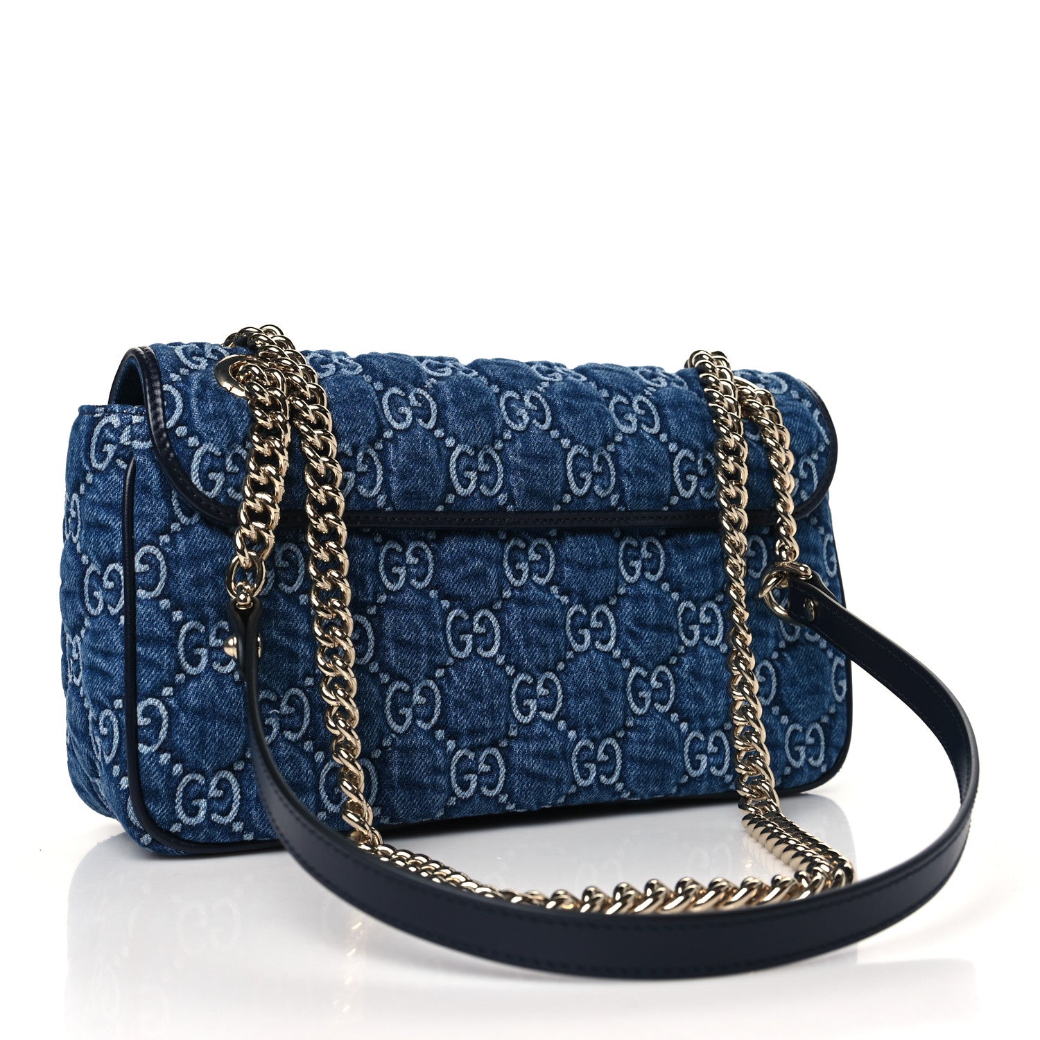 Gucci Denim Matelasse Small GG Marmont Shoulder Bag Blue 3 of 11