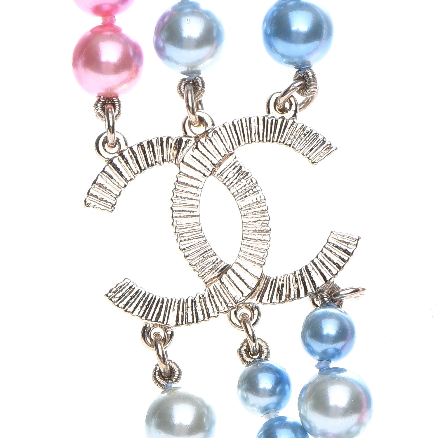 Chanel Pearl CC Multi Strand Necklace Gold Pink Fuchsia Blue 4 of 6