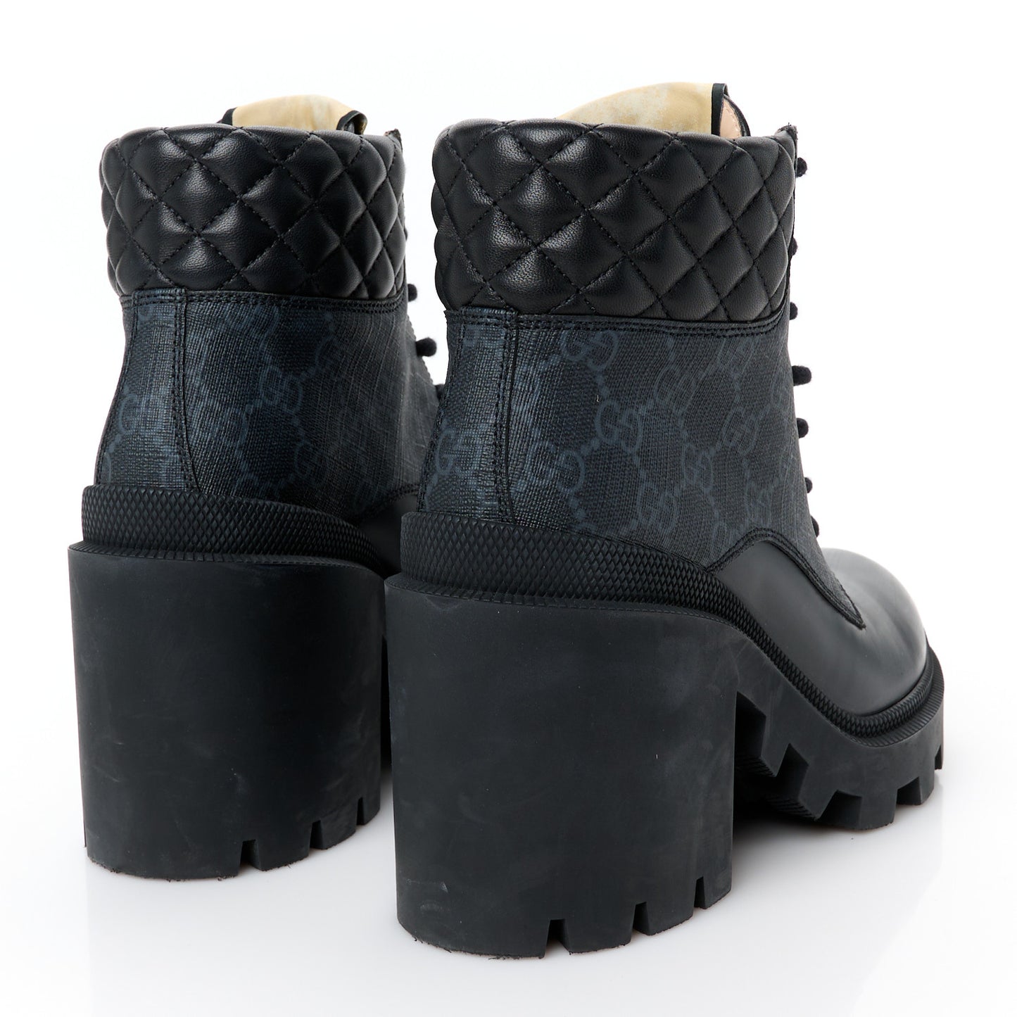 Apollo Calfskin GG Supreme Nappa Samoa Quilted Lace Up Ankle Boots 37 Black