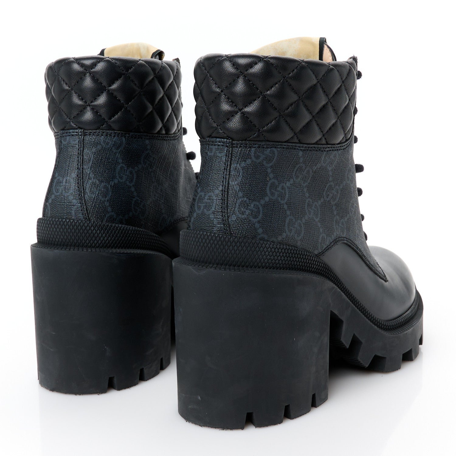 Gucci Apollo Calfskin GG Supreme Nappa Samoa Quilted Lace Up Ankle Boots 37 Black 5 of 11