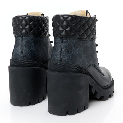 Gucci Apollo Calfskin GG Supreme Nappa Samoa Quilted Lace Up Ankle Boots 37 Black 5 of 11