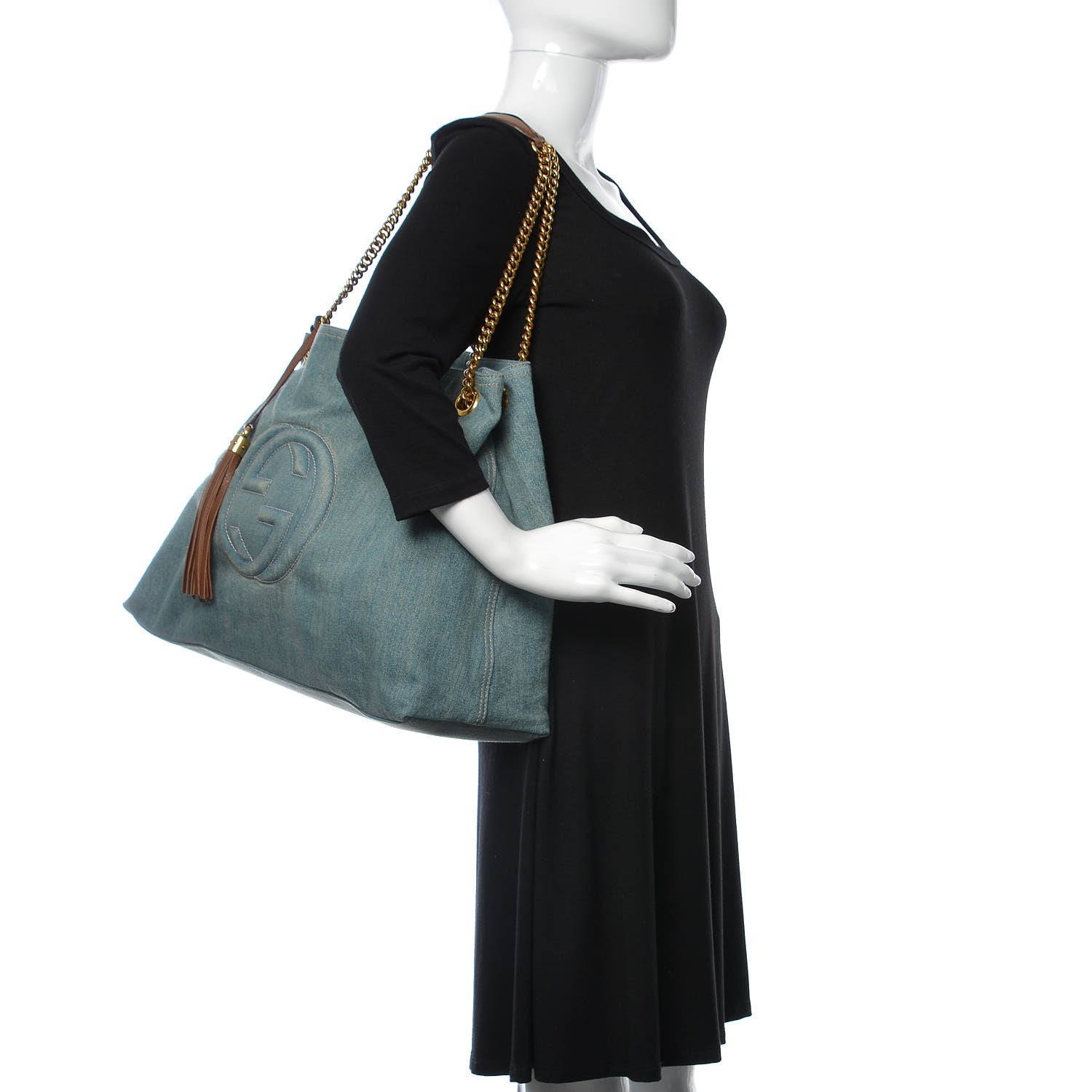 Gucci Denim Large Soho Chain Shoulder Bag Blue 2 of 9