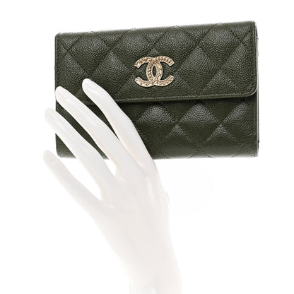 Chanel Caviar Quilted Multi Chain CC Medium Tri-Fold Flap Wallet Khaki 2 of 9