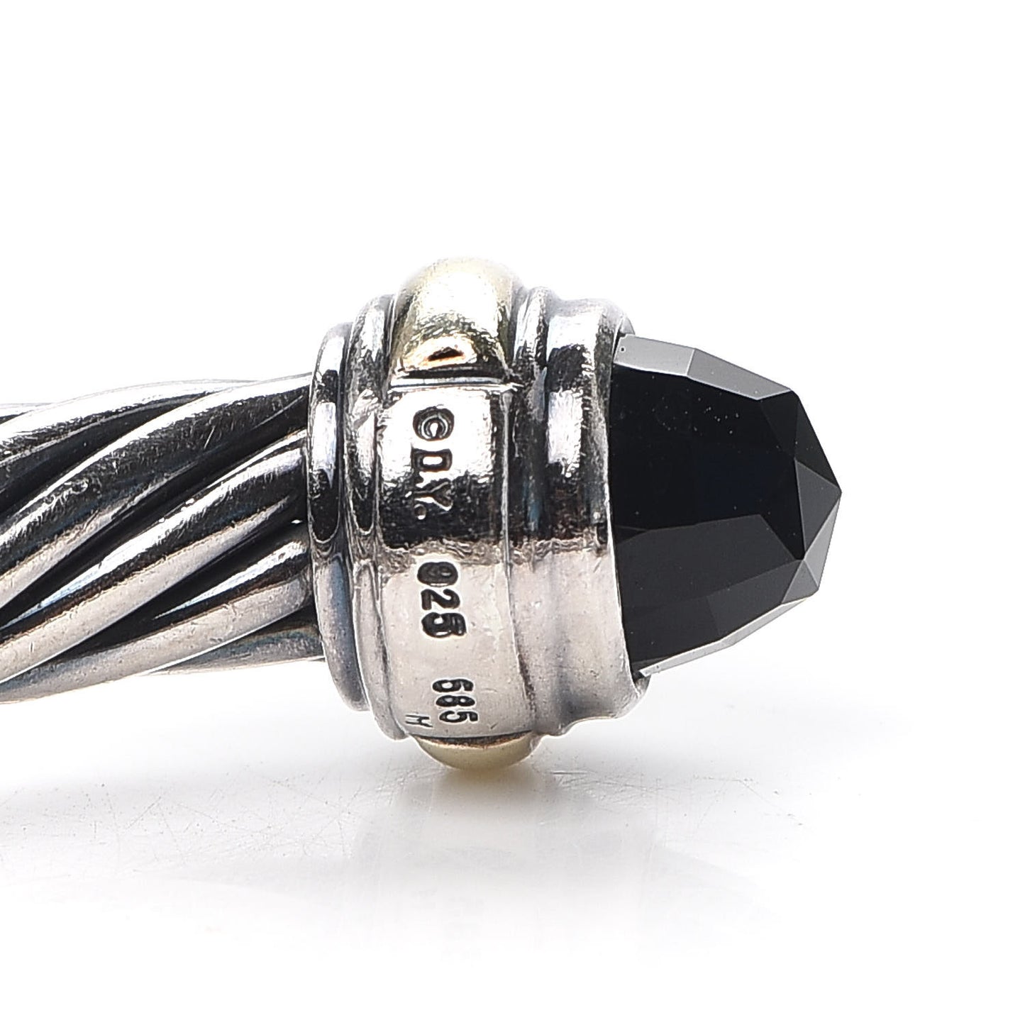 Sterling Silver 14K Yellow Gold Black Onyx 7mm Cable Classics Bracelet