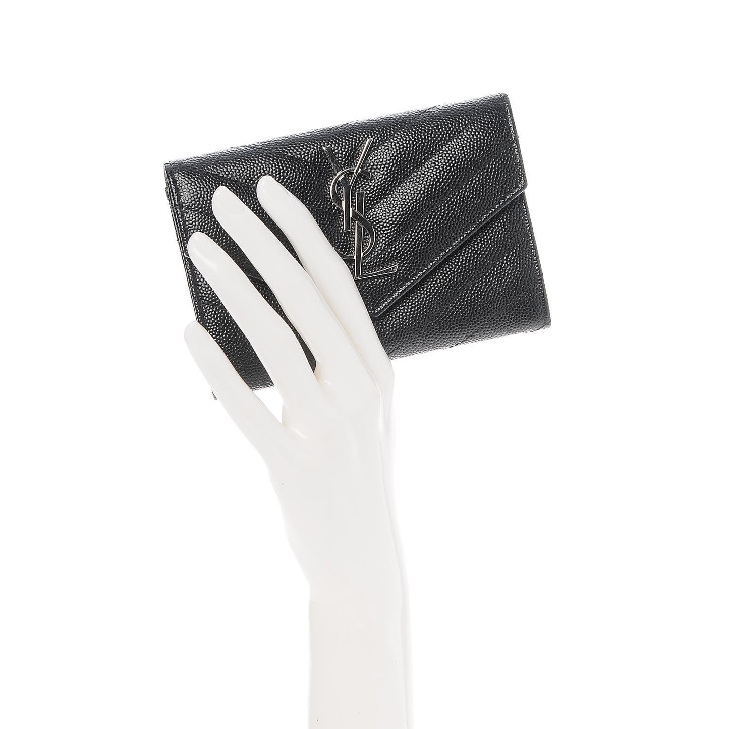 Grain De Poudre Matelasse Chevron Small Monogram Envelope Wallet Black