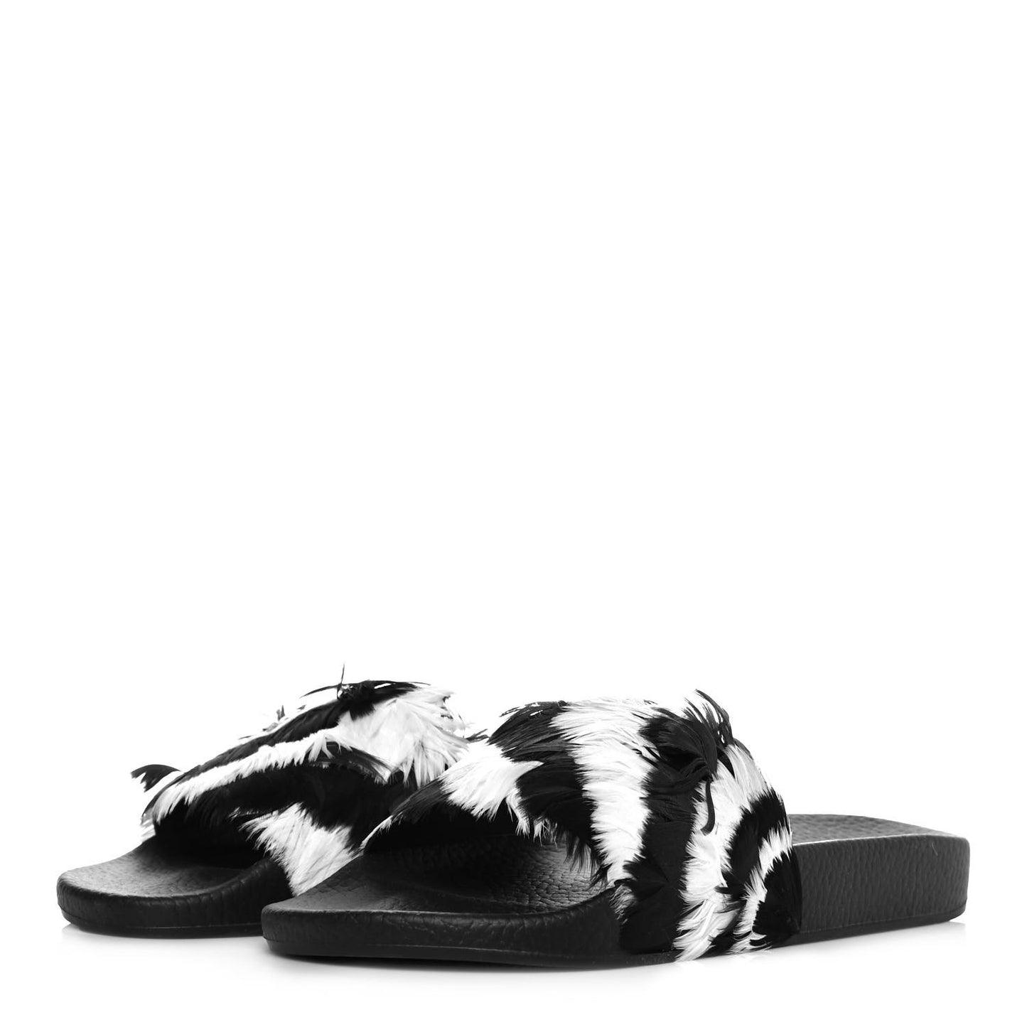 Rubber Feather Pool Slide Sandals 37 Black White