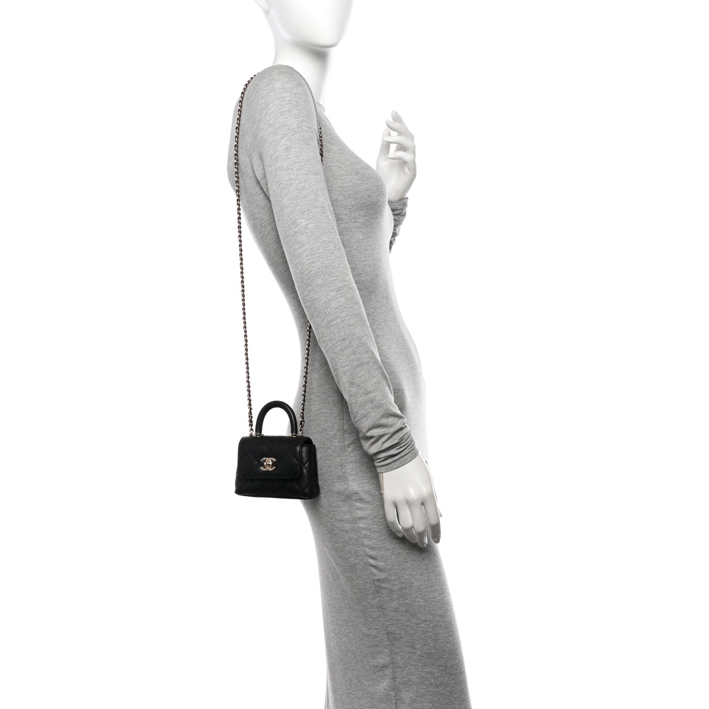Caviar Quilted Nano Coco Handle Clutch With Chain Black