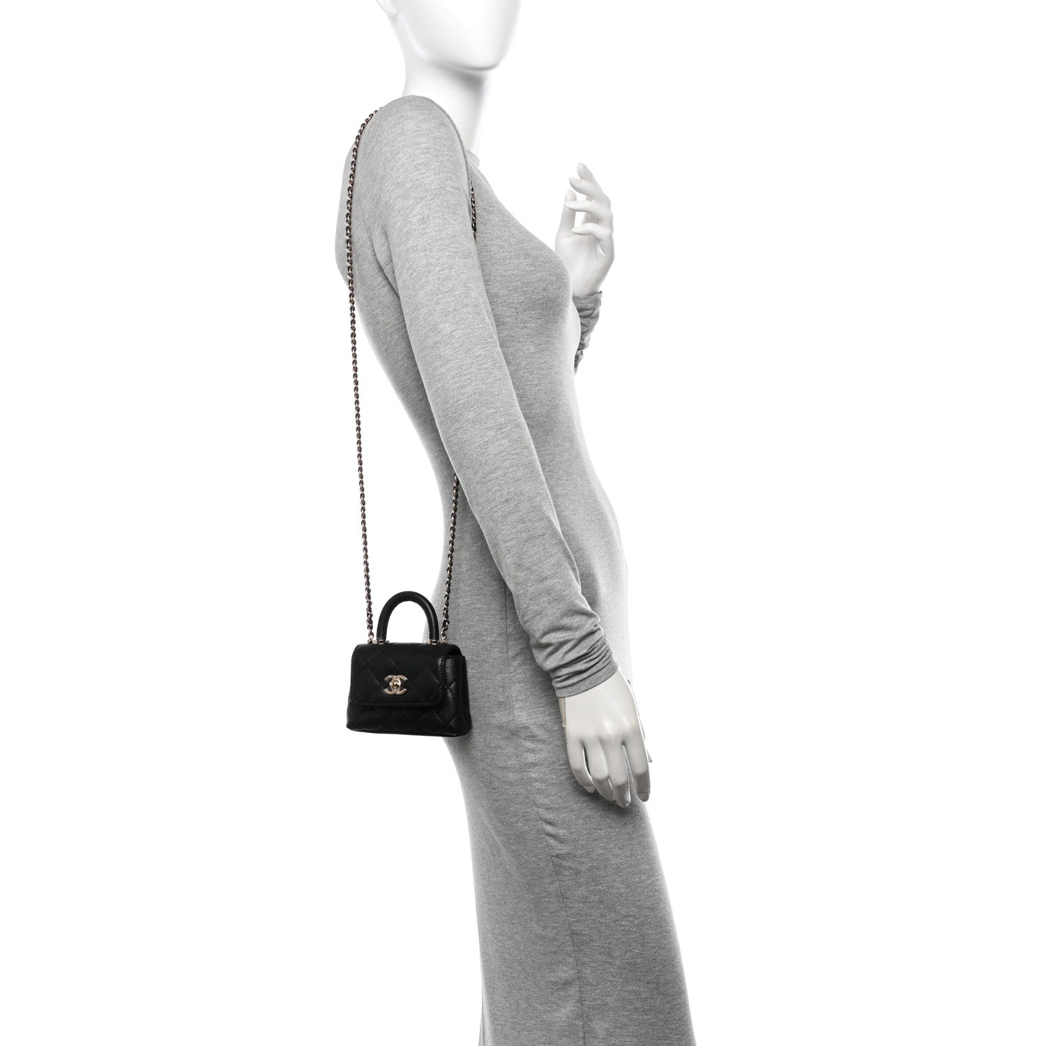 Chanel Caviar Quilted Nano Coco Handle Clutch With Chain Black 3 of 11