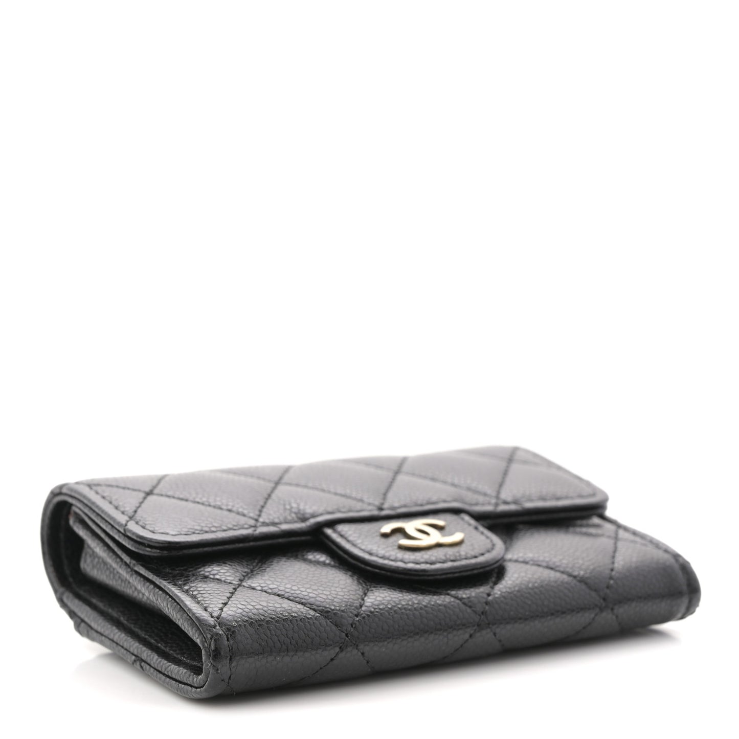Caviar Quilted Flap Card Holder Wallet Black