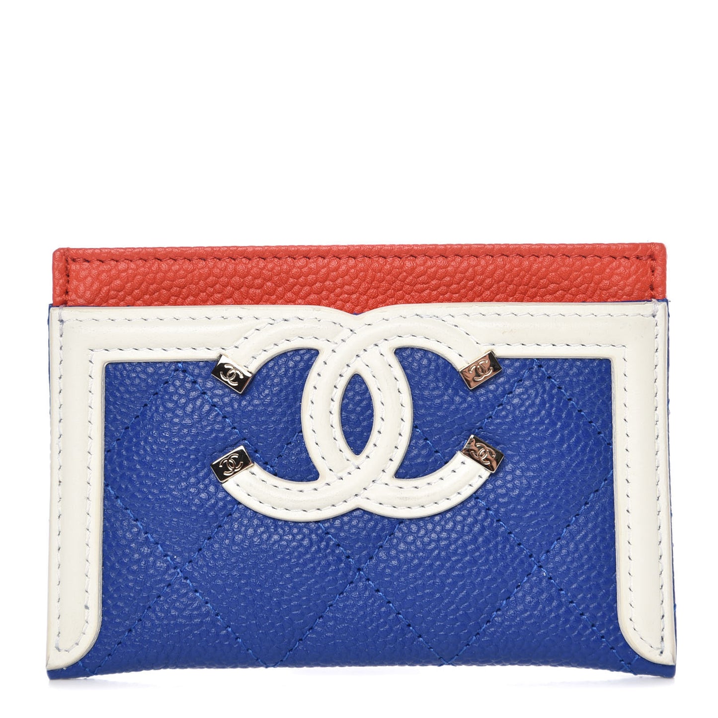 Caviar Quilted Filigree Card Holder Blue White Red