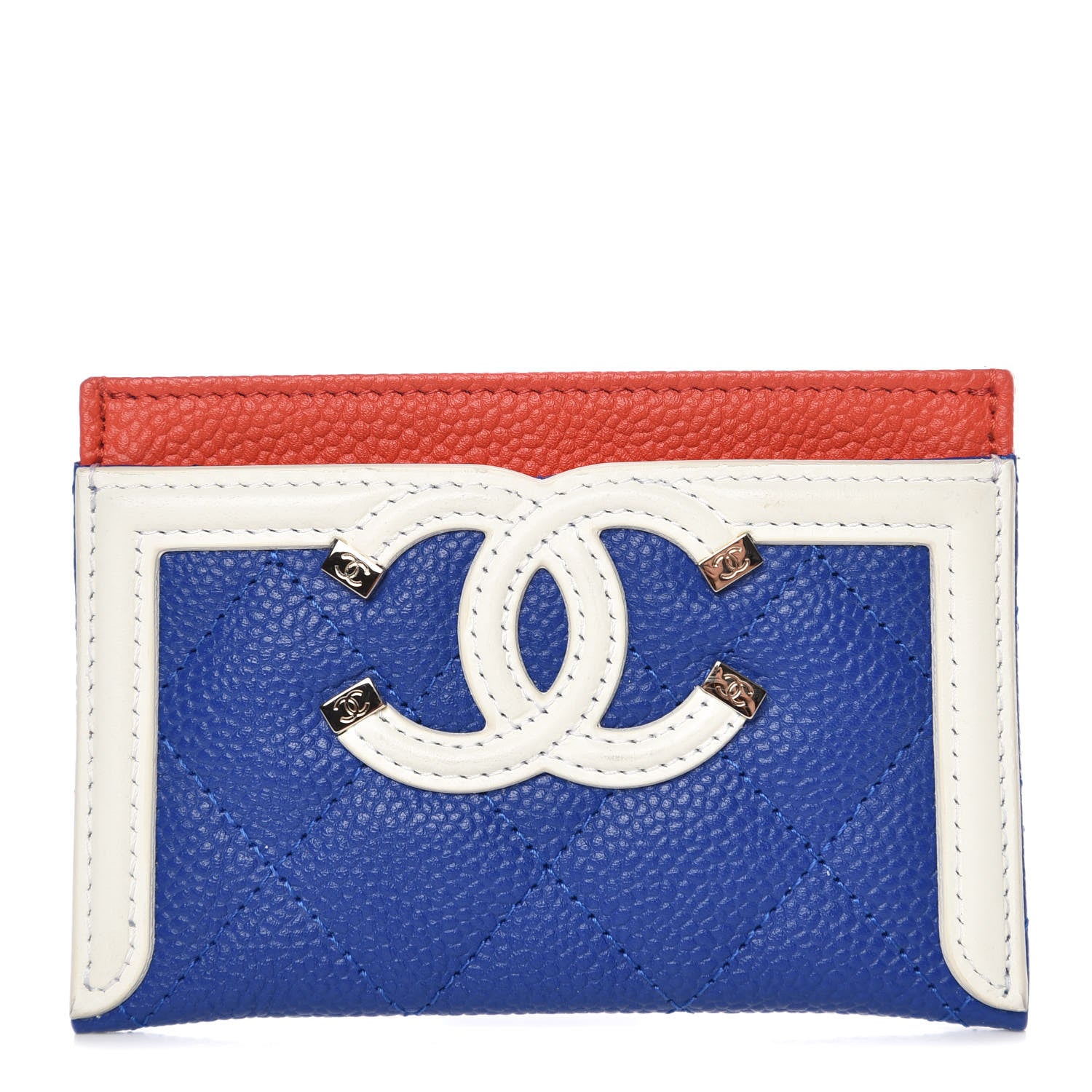 Chanel Caviar Quilted Filigree Card Holder Blue White Red 1 of 10