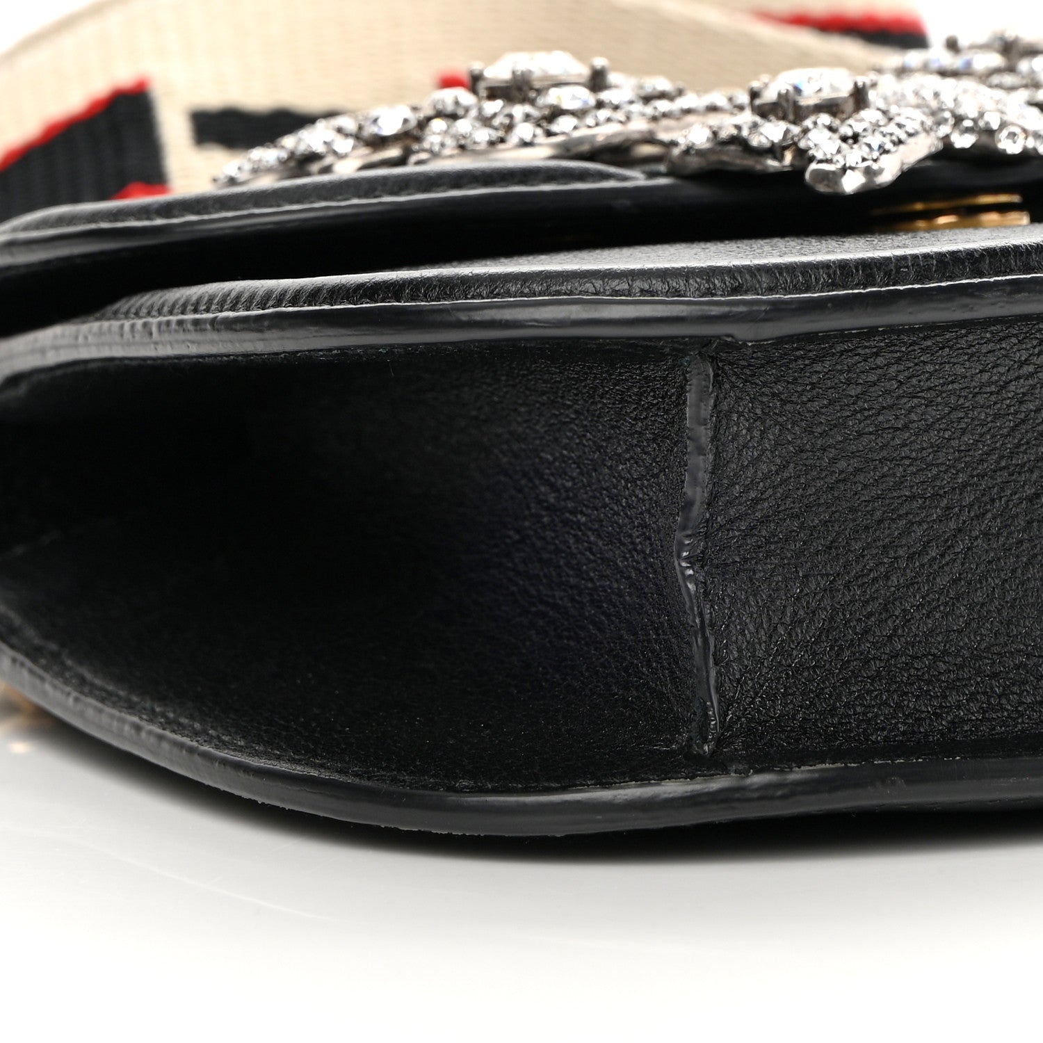 Gucci Calfskin Web Crystal Butterfly Stripe Small Totem Shoulder Bag Black 9 of 16