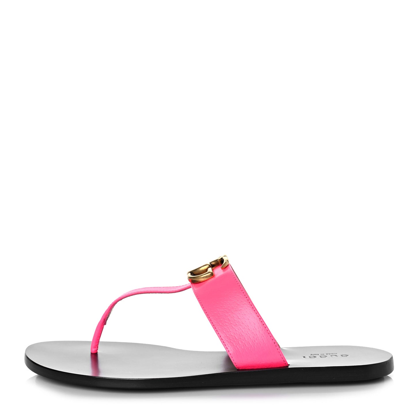 Calfskin GG Marmont Thong Sandals 37.5 Fuxia Fluo