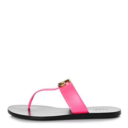 Gucci Calfskin GG Marmont Thong Sandals 37.5 Fuxia Fluo 1 of 9