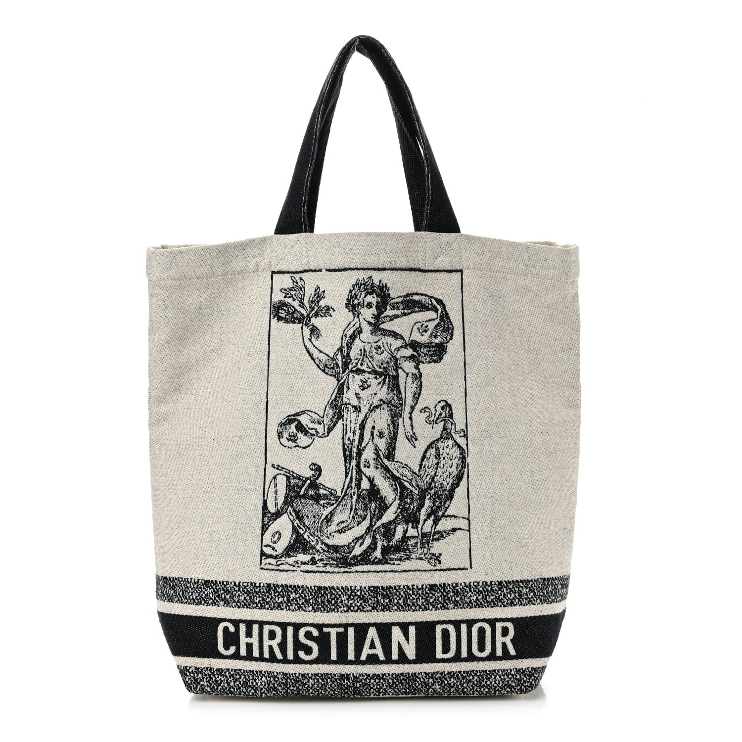 Christian Dior Canvas Print Cruise Tote Ivory Black 1 of 11