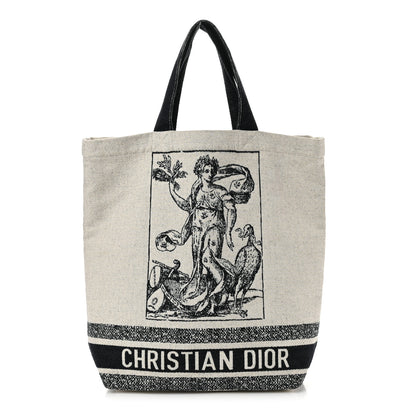 Christian Dior Canvas Print Cruise Tote Ivory Black 1 of 11