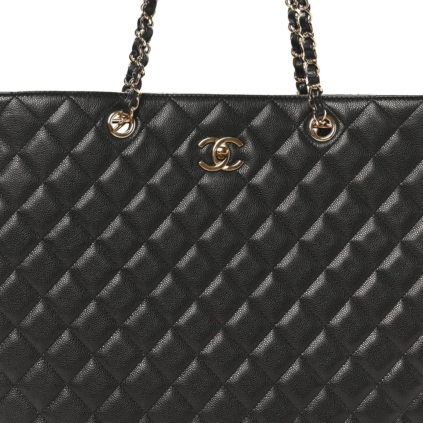 Caviar Quilted Large Shopping Tote Black