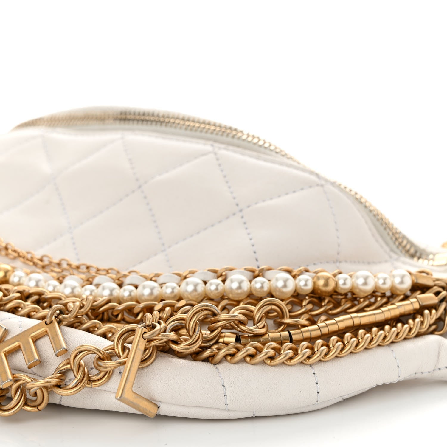 Chanel Lambskin Quilted All About Chains Waist Belt Bag White 9 of 11