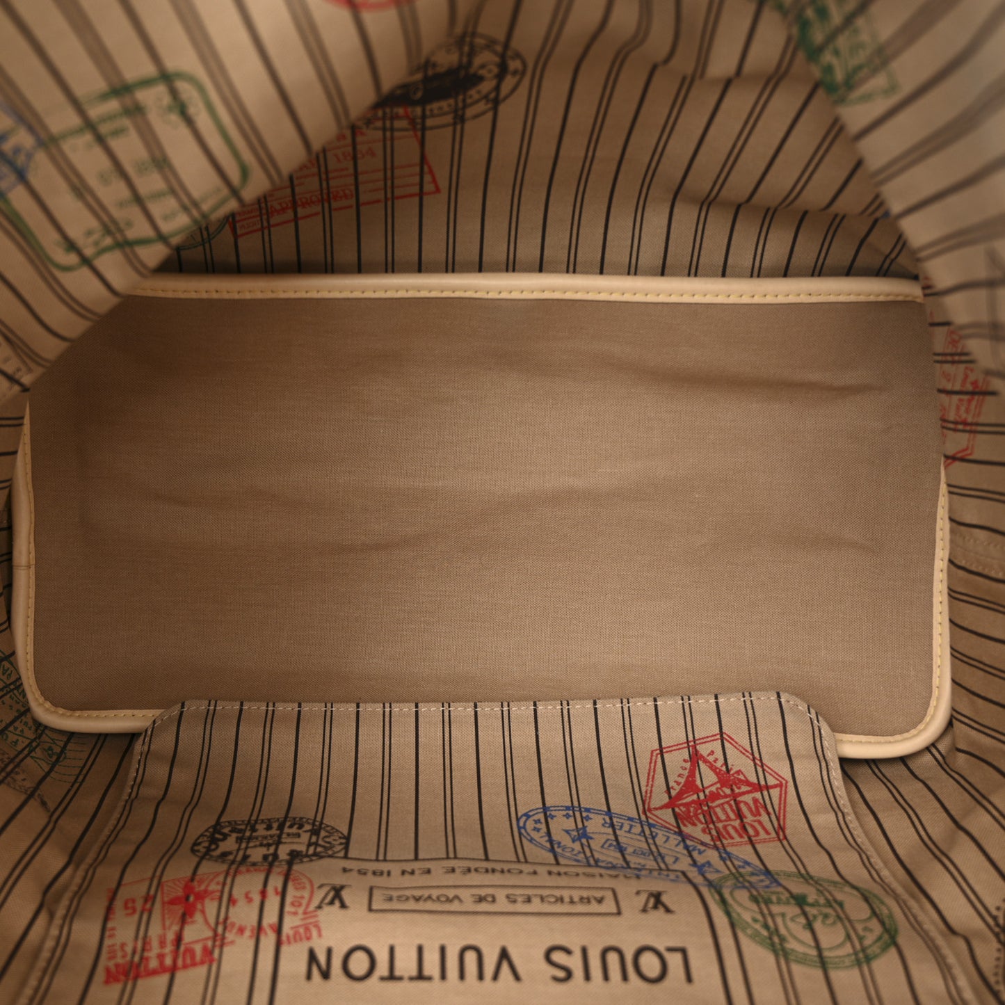 Monogram Stamped Inside Out Neverfull Bandouliere GM Beige