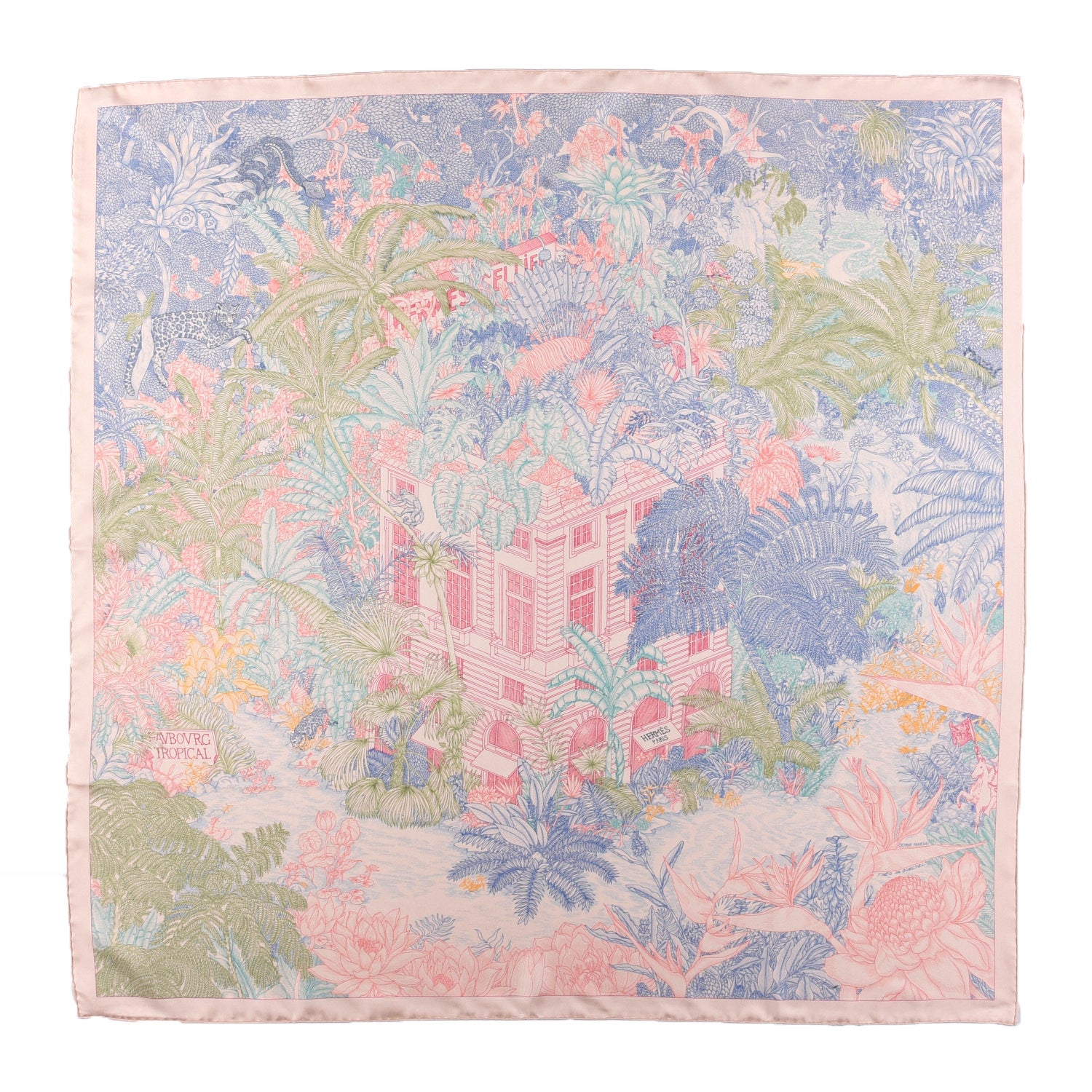 Hermes Silk Faubourg Tropical Scarf 90 Rose The Bleu Jean 1 of 4