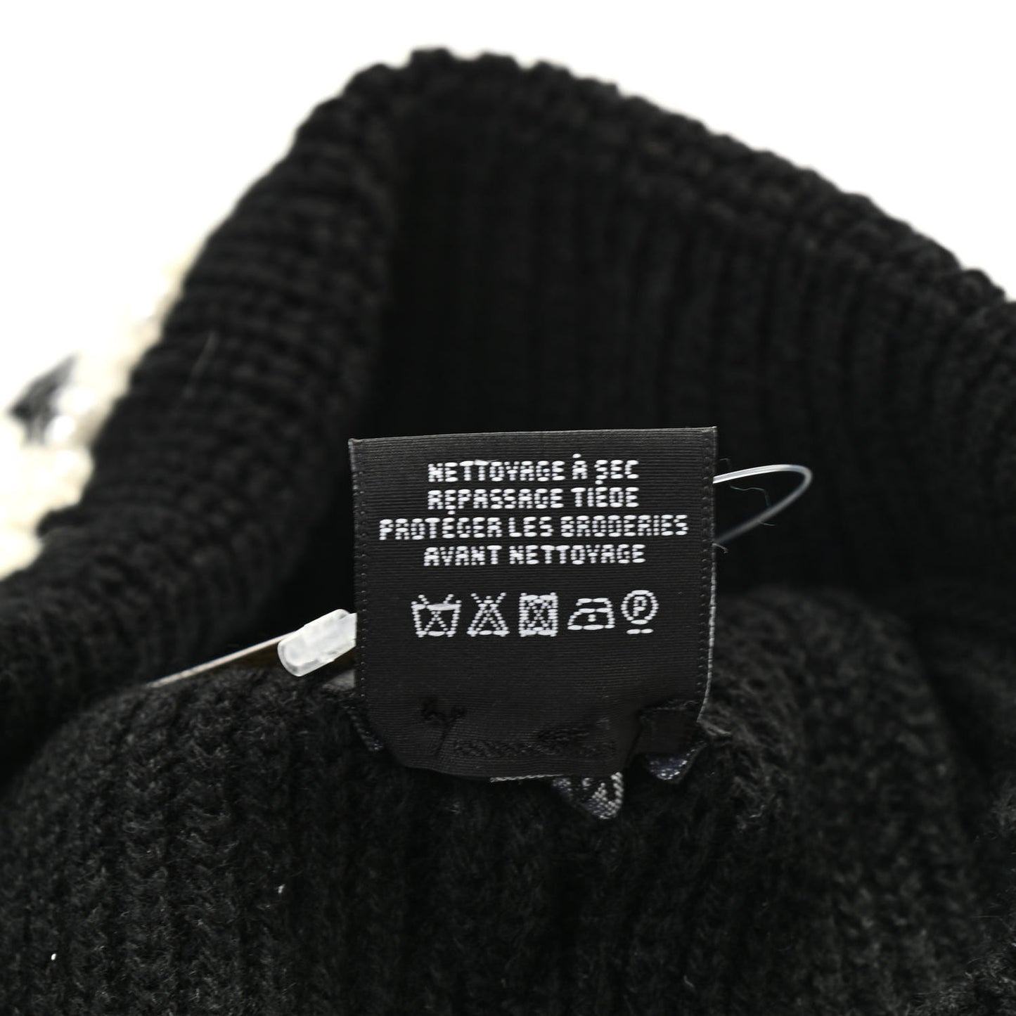 Cashmere Embroidered Beanie Hat Black White