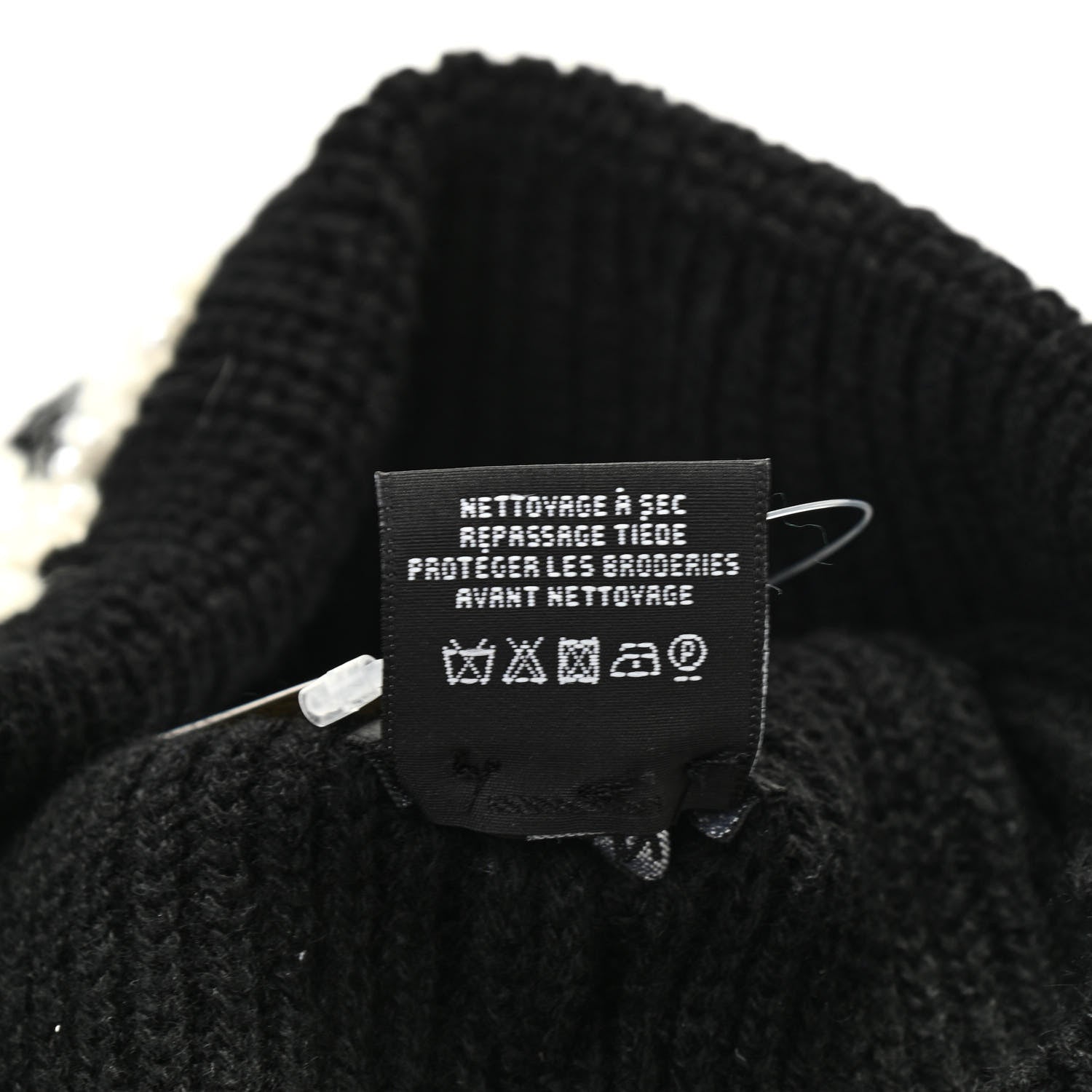 Chanel Cashmere Embroidered Beanie Hat Black White 5 of 5