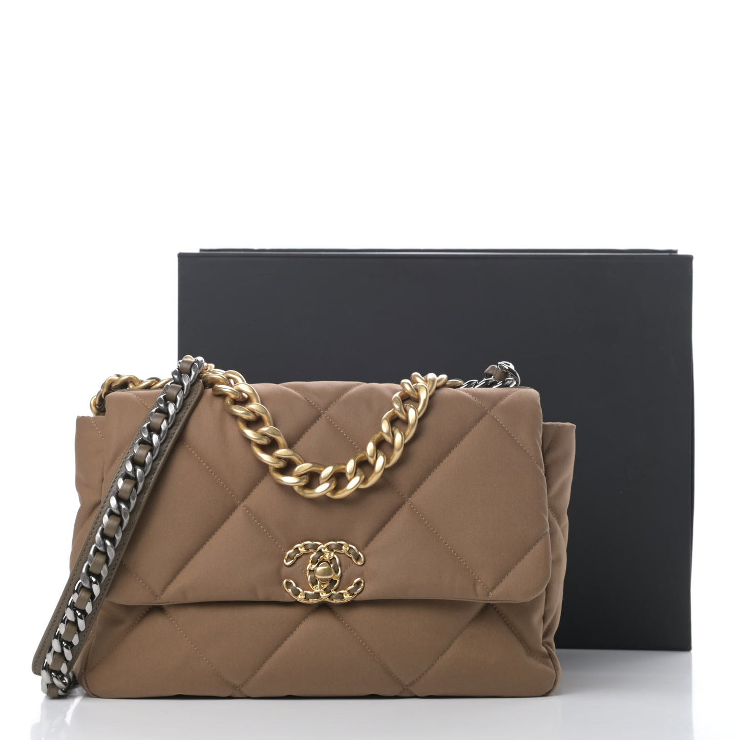 Canvas Quilted Large Chanel 19 Flap Bronze