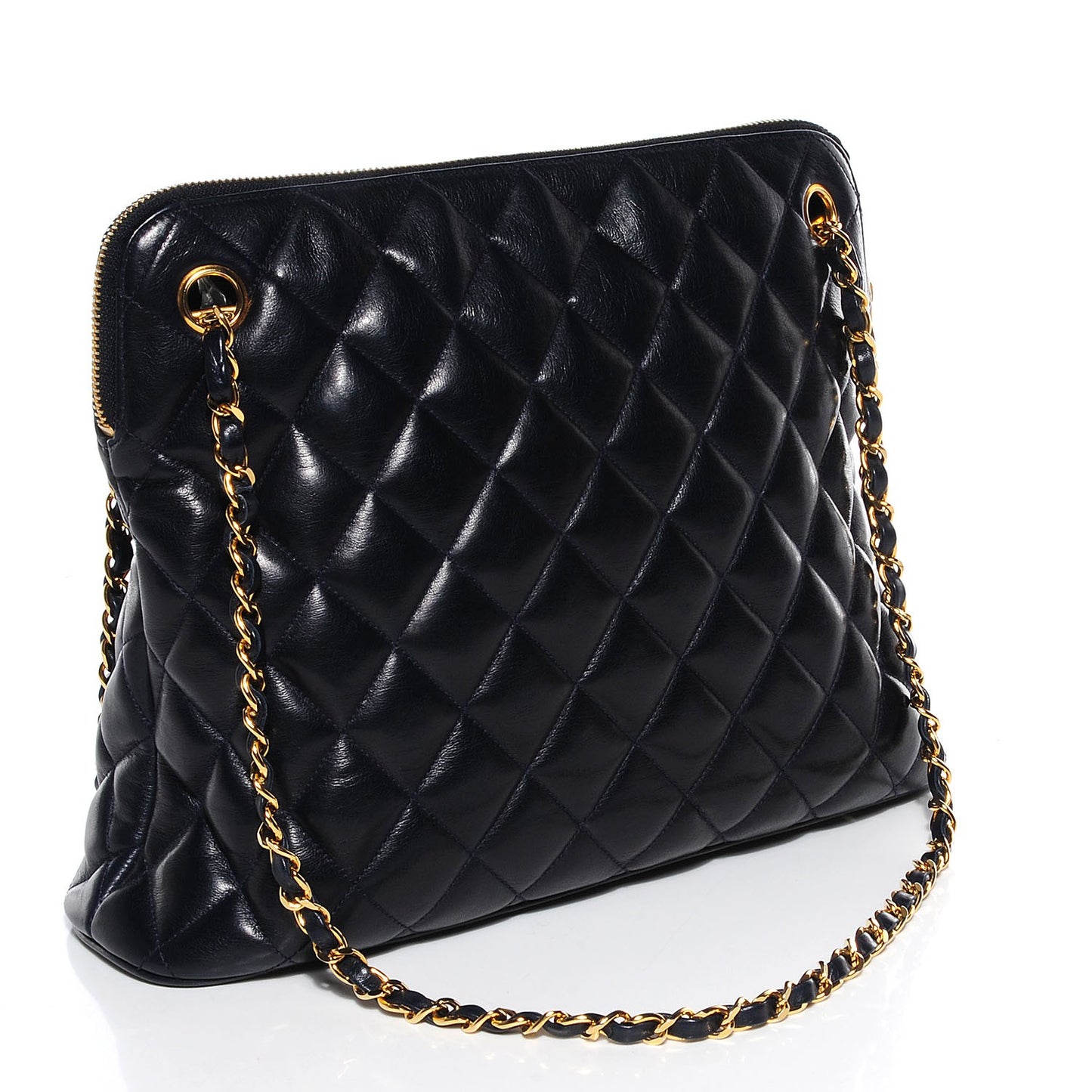 Lambskin Quilted Shoulder Bag Navy Blue