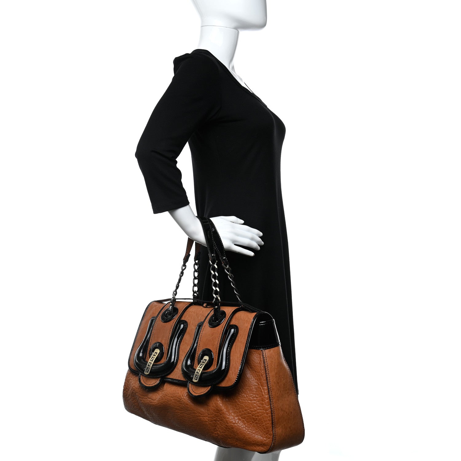 Fendi Nappa Patent Large B Bag Osso Black 3 of 10