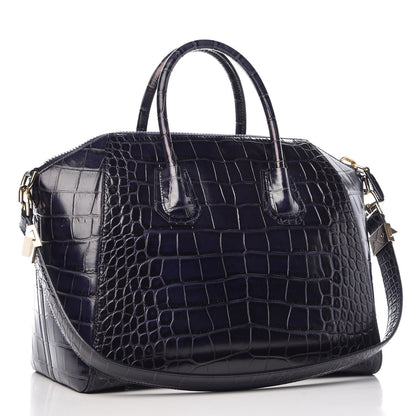 Givenchy Calfskin Crocodile Embossed Medium Antigona Dark Blue 3 of 7