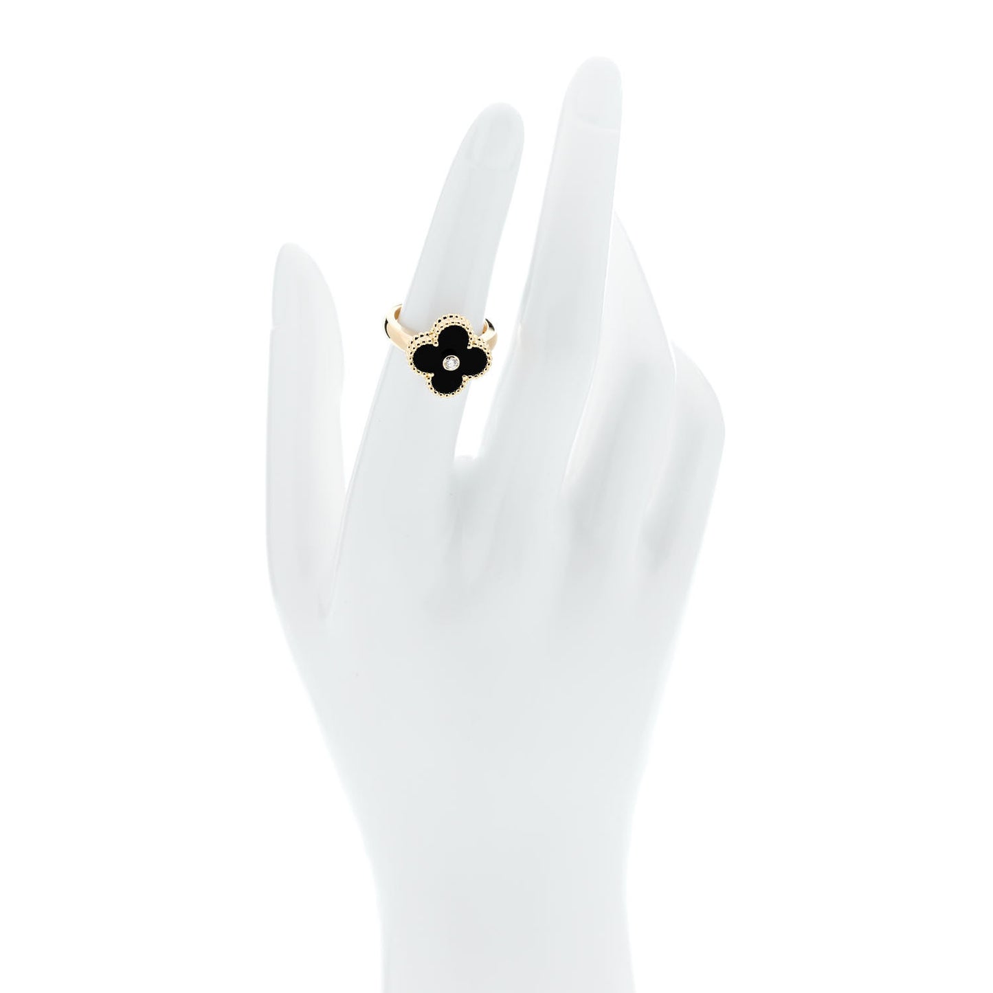 18K Yellow Gold Black Onyx Diamond Vintage Alhambra Ring 51 5.75
