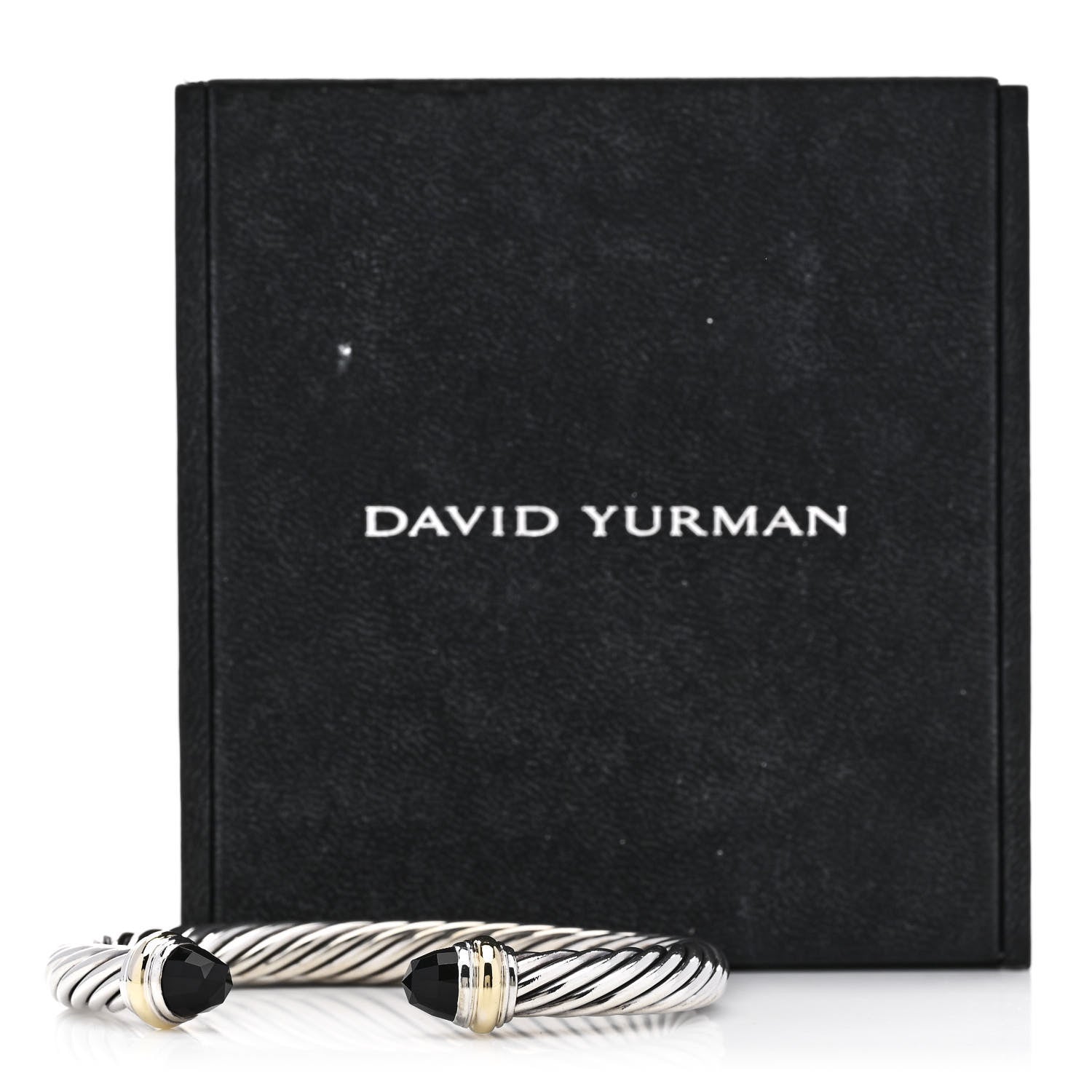 David Yurman Sterling Silver 14K Yellow Gold Black Onyx 7mm Cable Classics Bracelet 4 of 4