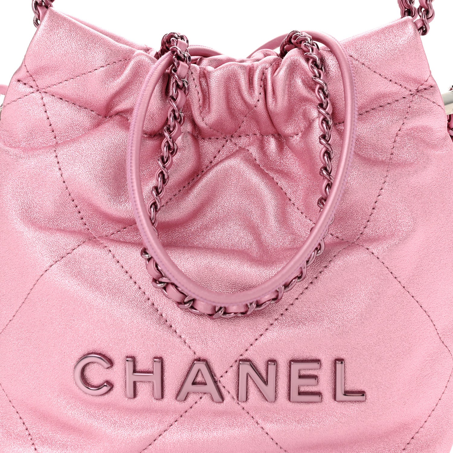 Chanel Metallic Lambskin Lacquered Monochrome Quilted Mini Chanel 22 Pink 8 of 10