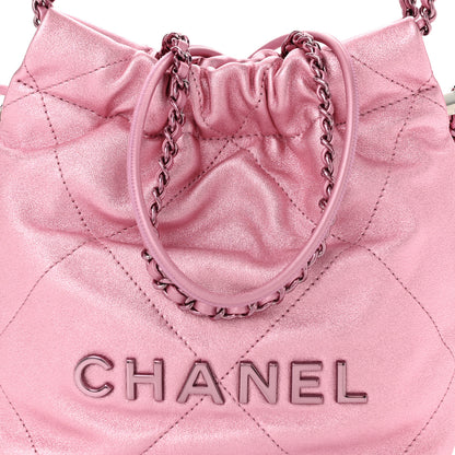 Chanel Metallic Lambskin Lacquered Monochrome Quilted Mini Chanel 22 Pink 8 of 10