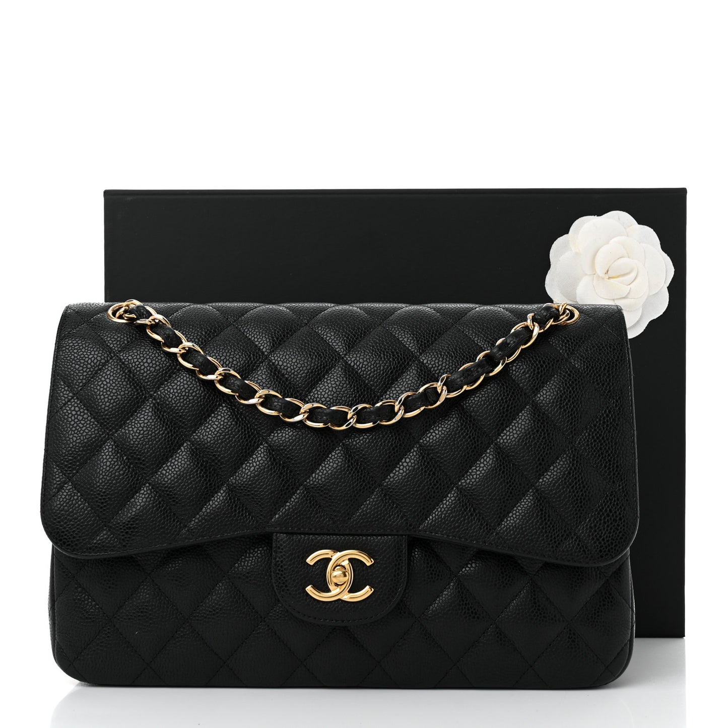 Caviar Quilted Jumbo Double Flap Black