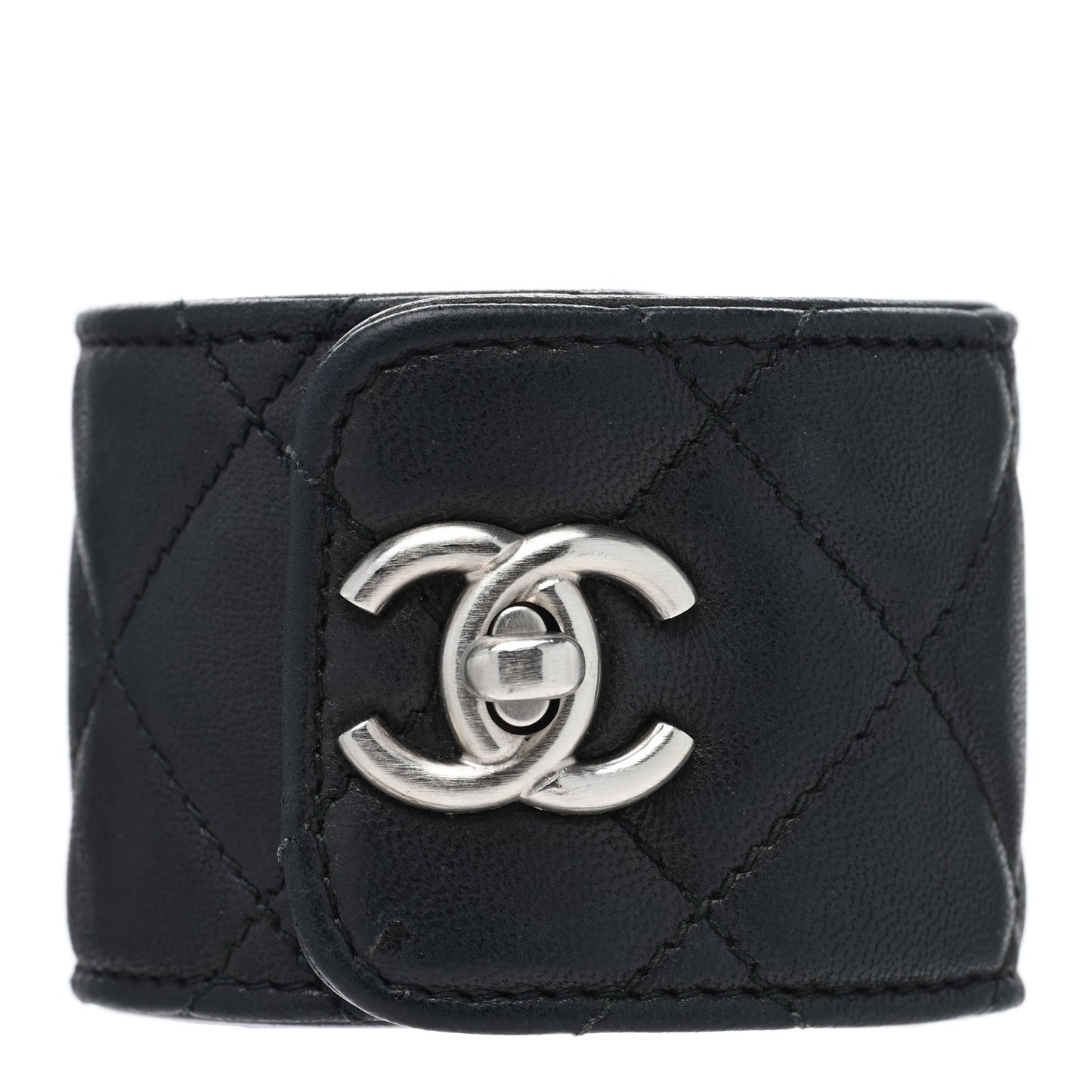 Lambskin Quilted CC Turnlock Cuff Bracelet S Black