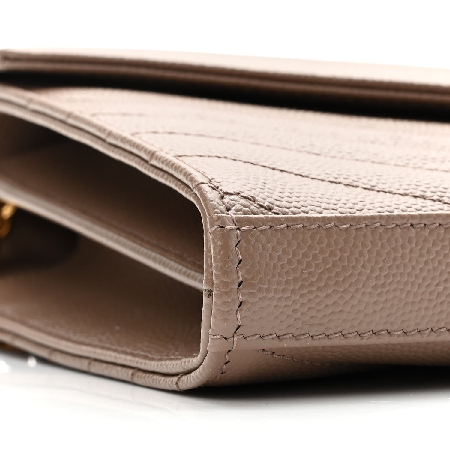 Saint Laurent Grain De Poudre Matelasse Chevron Monogram Chain Wallet Taupe 8 of 9