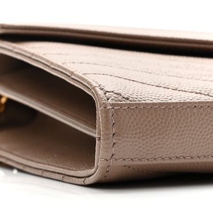 Saint Laurent Grain De Poudre Matelasse Chevron Monogram Chain Wallet Taupe 8 of 9