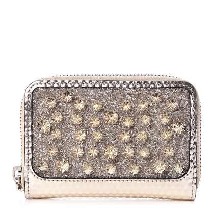 Christian Louboutin Metallic Glitter Spikes Panettone Coin Purse Silver 1 of 7