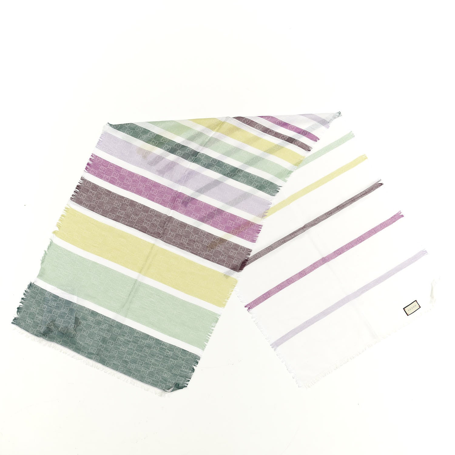 Gucci Cotton Monogram Striped Scarf White Multicolor 2 of 4