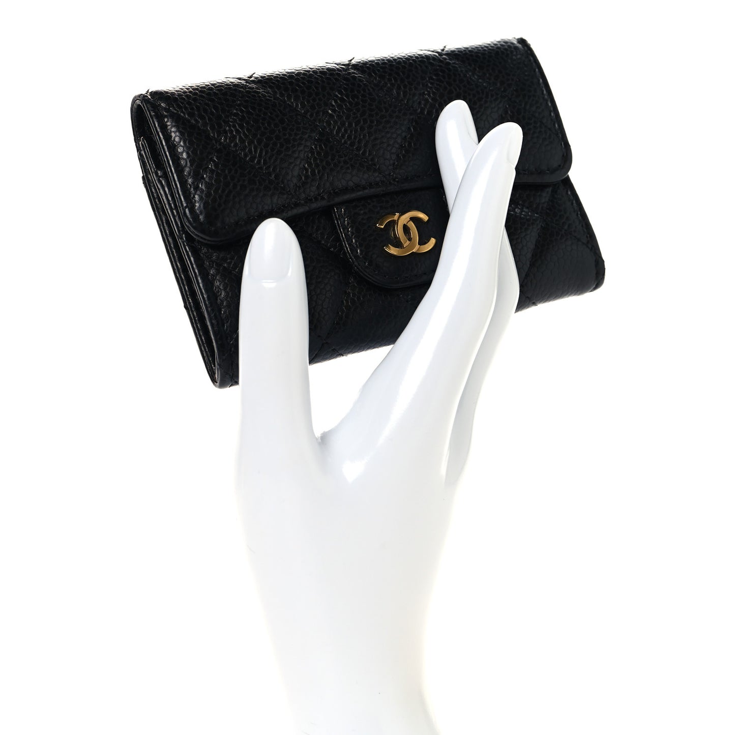 Caviar Quilted Flap Card Holder Wallet Black Black